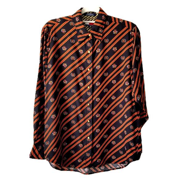 VTG 90s Women Tommy Hilfiger Logo Stripe Shirt Top 8 Yachtcore Old Money Preppy - Picture 1 of 10